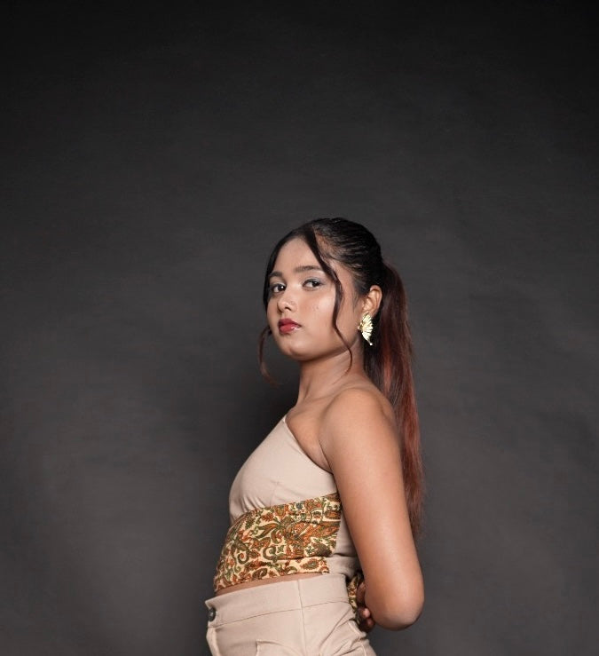 Desert Muse One-Shoulder Kalamkari Wrap Top