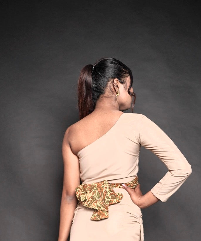 Desert Muse One-Shoulder Kalamkari Wrap Top