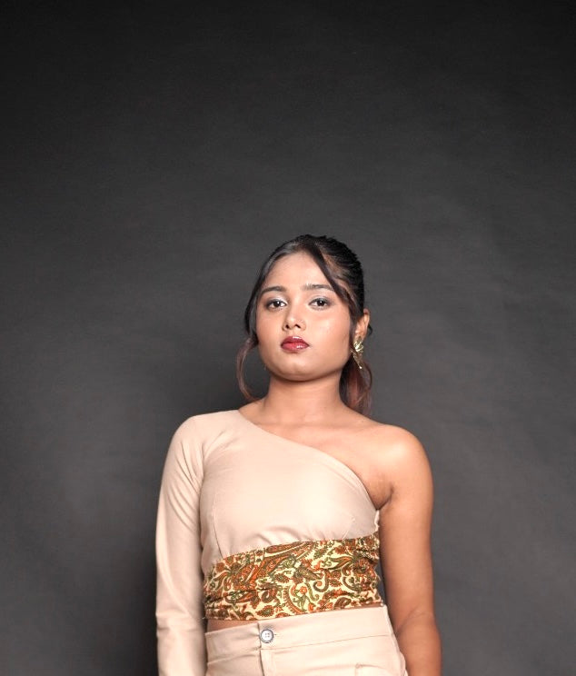 Desert Muse One-Shoulder Kalamkari Wrap Top