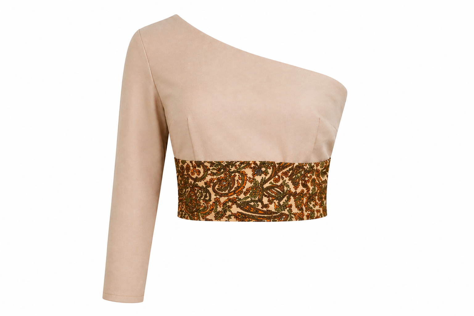 One-Shoulder Kalamkari Fusion Crop Top