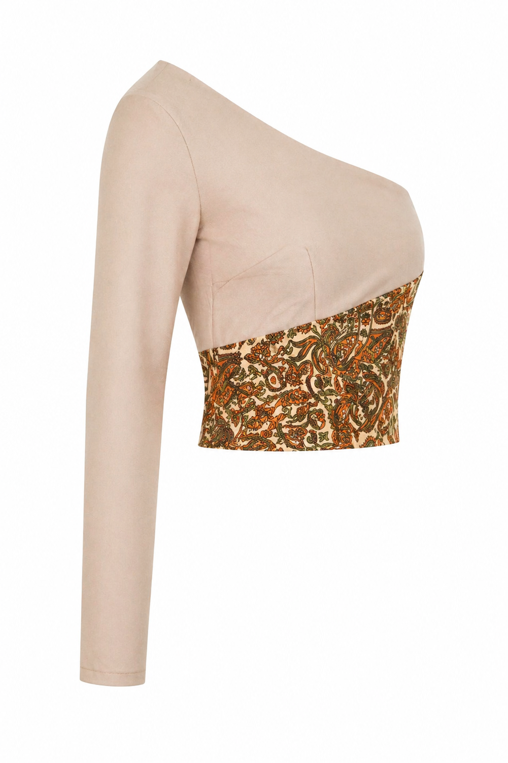 One-Shoulder Kalamkari Fusion Crop Top