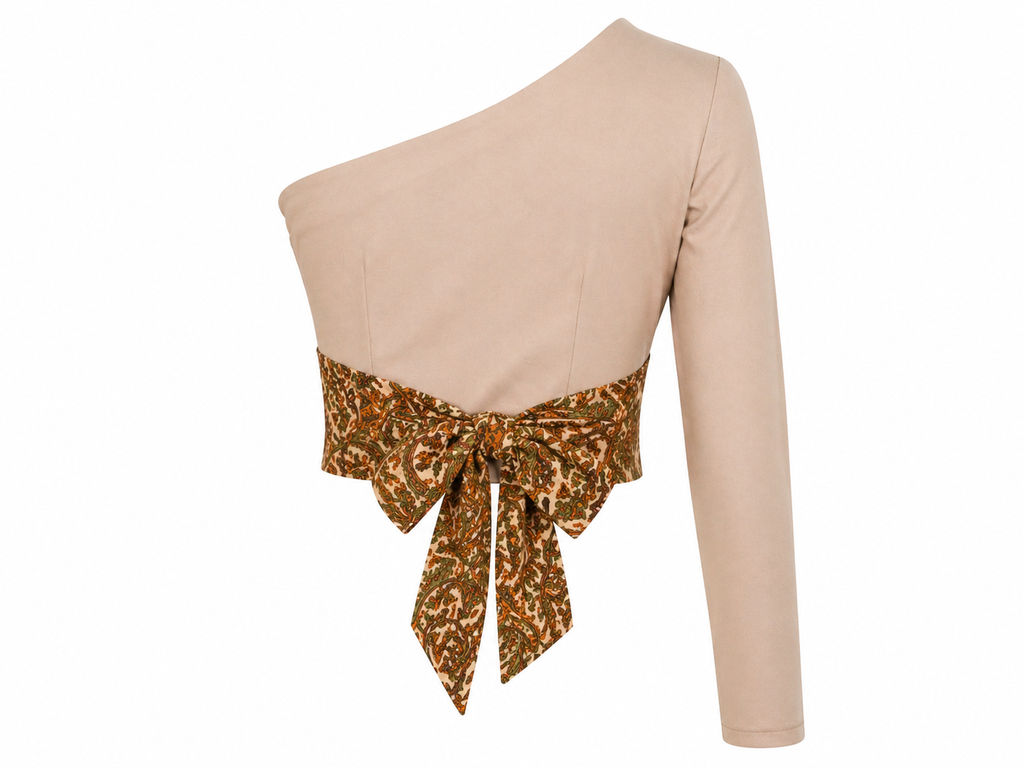 One-Shoulder Kalamkari Fusion Crop Top