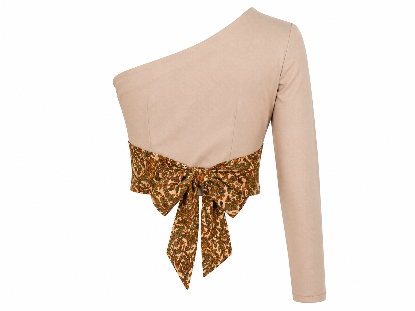 One-Shoulder Kalamkari Fusion Crop Top