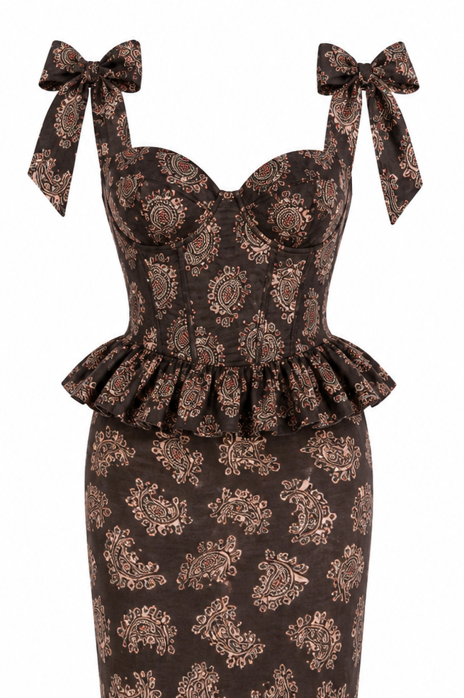 Brown Printed Corset Co-ord Set
