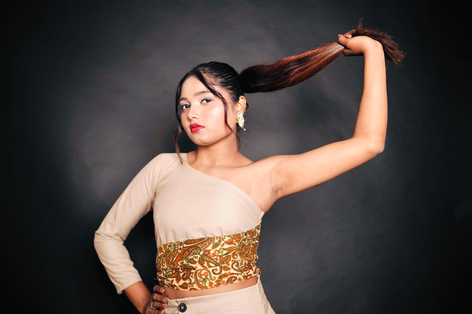 Desert Muse One-Shoulder Kalamkari Wrap Top